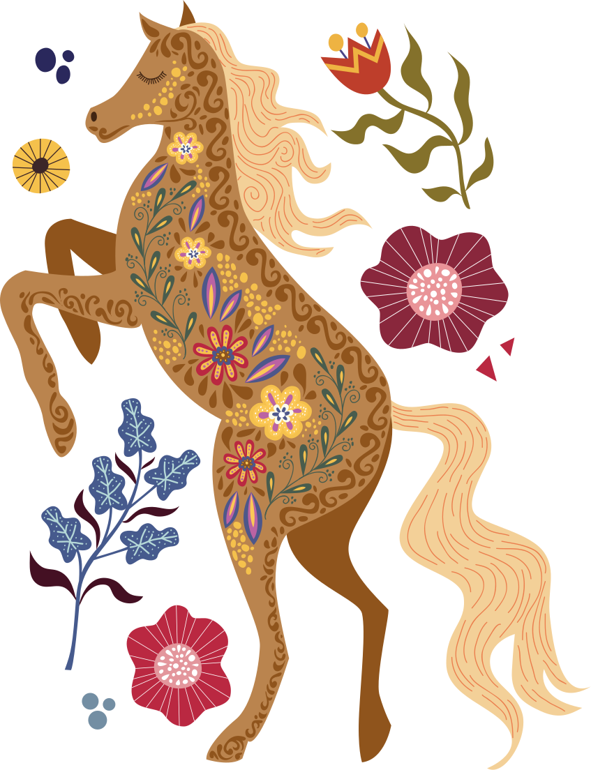 Gėlių rašto kilimėlis su laukinių arklių folkloru - „Tenstickers“
