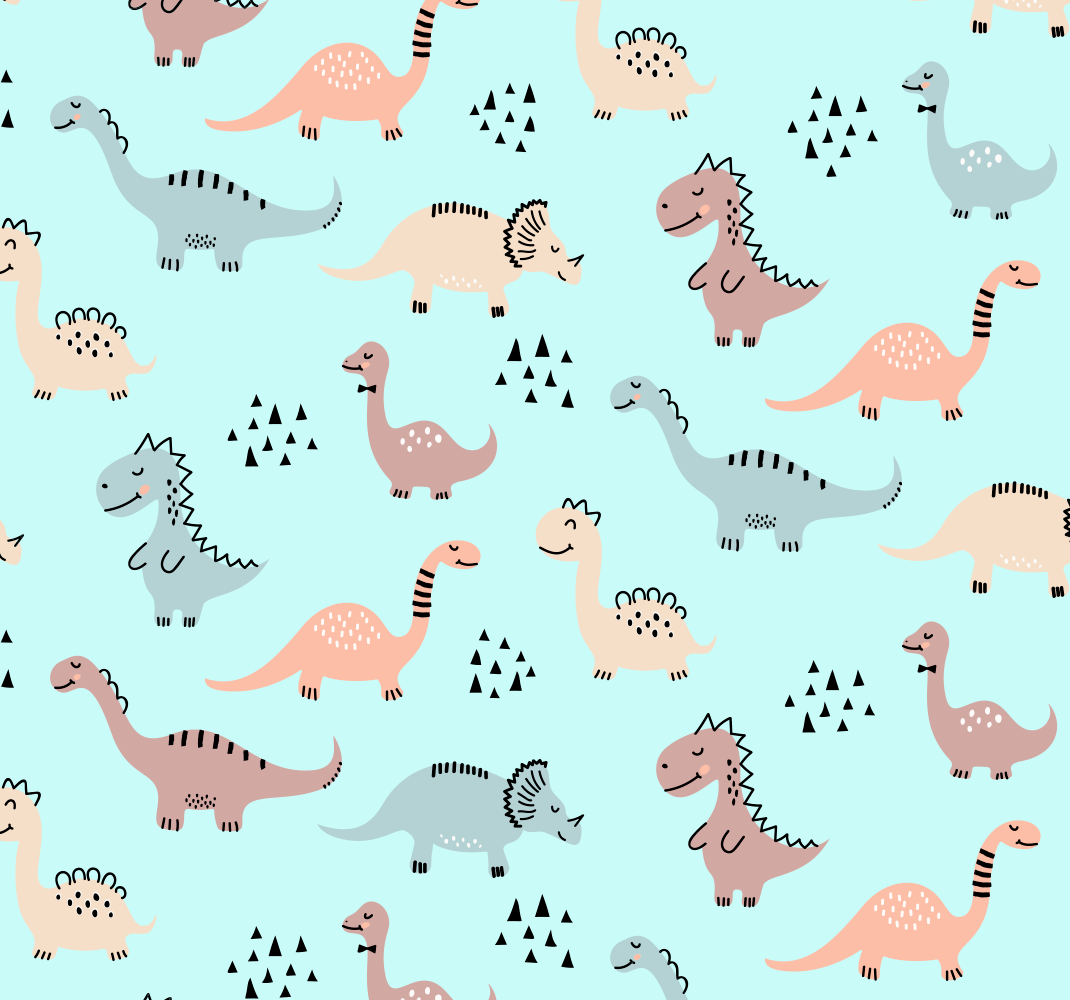 Vinilo kilimėlis miegamajam su mėlynu fonu ir dinozaurais - „Tenstickers“