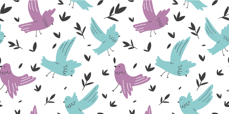 Gėlių rašto kilimėlis su mėlynais ir violetiniais paukščiais - „Tenstickers“