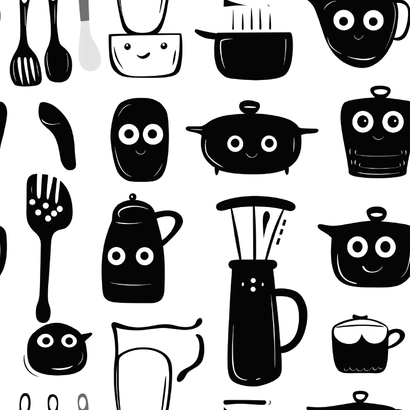 Kilimas virtuvei su pieštomis juodomis priemonėmis - „Tenstickers“
