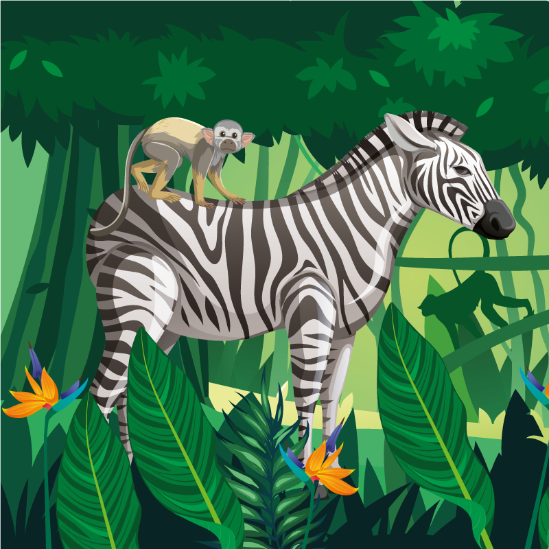 Vaikų vinilinė kilimėlė su žirafa, zebra ir beždžione - „Tenstickers“
