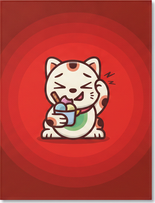 Raudonas kilimėlis su mielu katinu ir ledais - „Tenstickers“