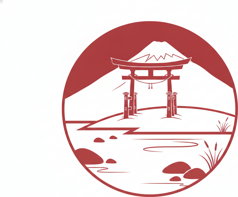 Raudonas kilimėlis japonų struktūrai su ežeru ir kalnais - „Tenstickers“