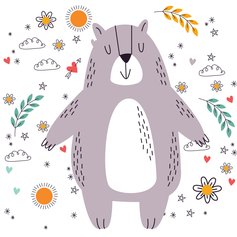 Mielas gėlių lokio gyvūnų kilimas - „Tenstickers“