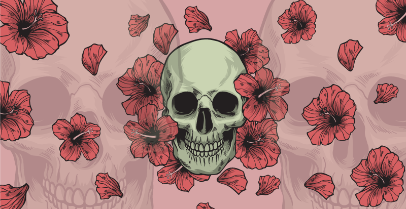 Kaukolės gėlių perdanga halloween kilimėlis - „Tenstickers“