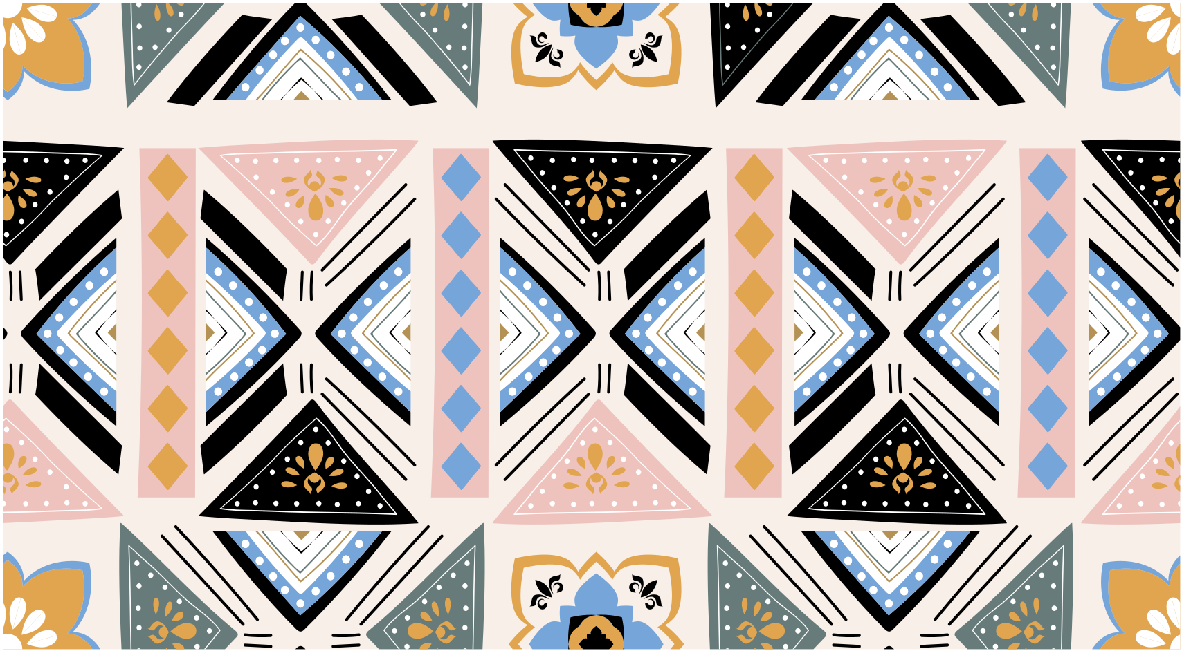 Etninis juodas ir mėlynas rožinis mandalos vinilinis kilimas - „Tenstickers“