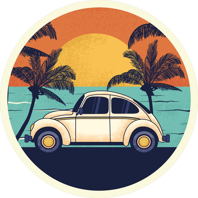 Retro automobilių peizažas senoviniai viniliniai kilimas - „Tenstickers“