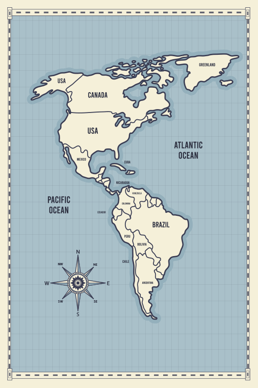 Pasaulio žemėlapis vinilo kilimėlis amerikos žemėlapis - „Tenstickers“