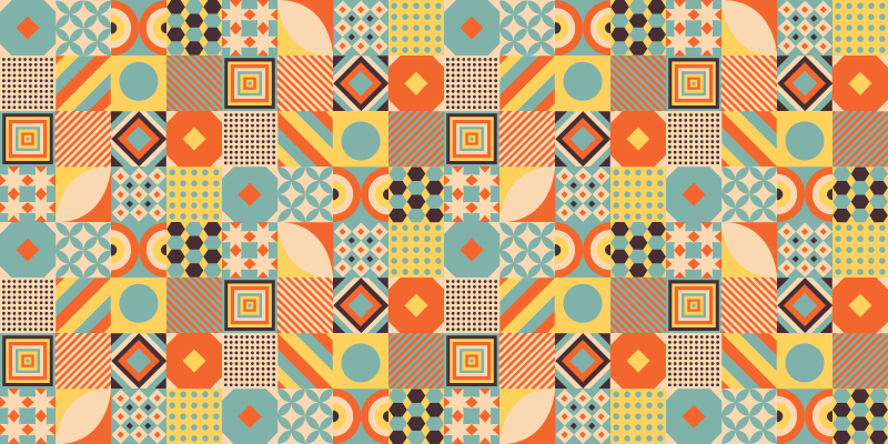 Spalvotų geometrinių plytelių virtuvinis vinilinis kilimas - „Tenstickers“