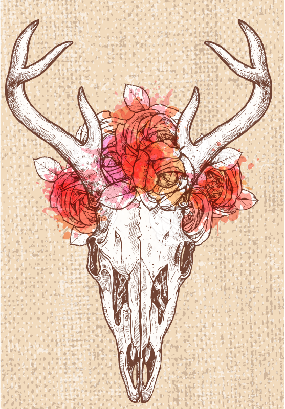 Kaukolės gėlių kompozicija gyvūnų vinilo kilimėlis - „Tenstickers“