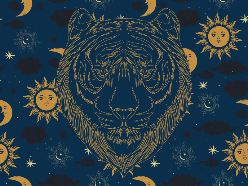 Tigras ir saulutės gyvūnų spaudos vinilo kilimėlis - „Tenstickers“