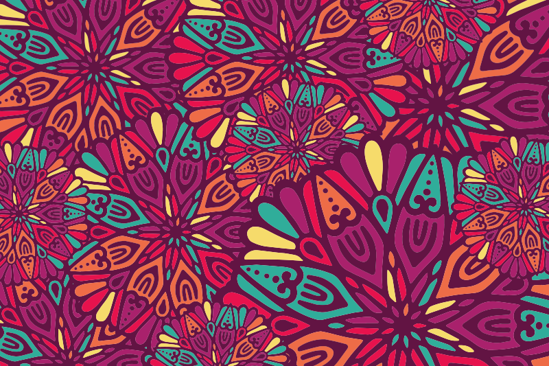 Ryškiai violetinis motyvas mandala kilimėlis - „Tenstickers“