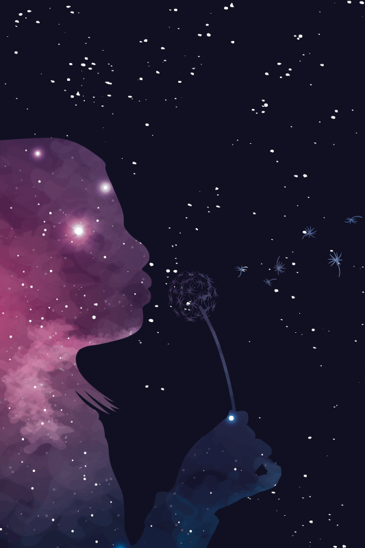 Žvaigždžių vinilinis kilimėlis kosminė mergina pūtanti pūkas - „Tenstickers“