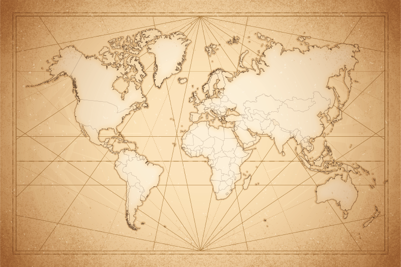 Pasaulio žemėlapis vinilo kilimėlis senoviniu beige dizainu - „Tenstickers“