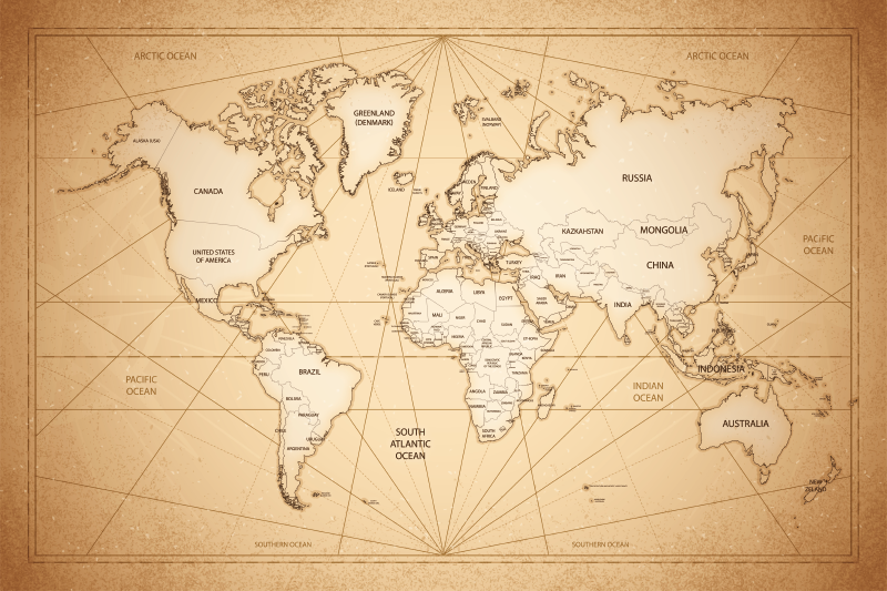 Xix amžiaus stiliaus pasaulio žemėlapio kilimas - „Tenstickers“