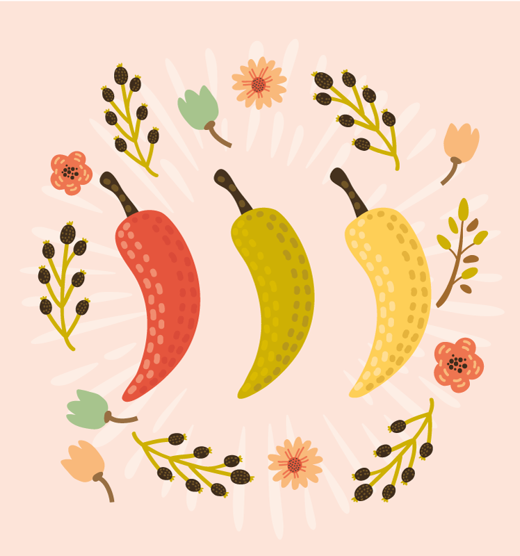 Spalvingi čili pipirai kilimas virtuvei - „Tenstickers“