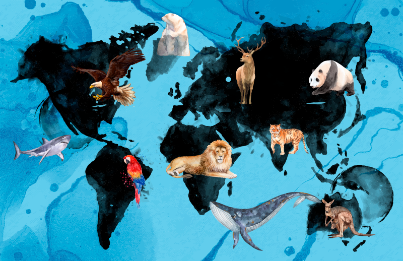 Mėlyna ir juoda laukinė gamta vinilinis kilimėlis - „Tenstickers“