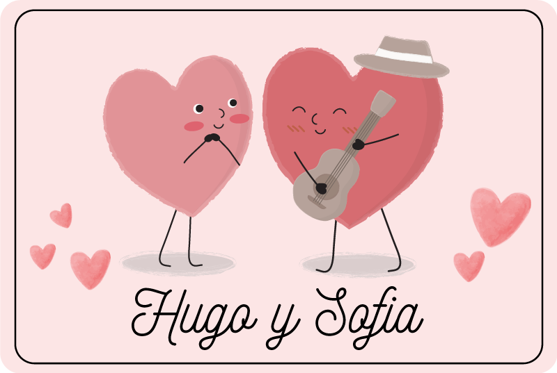 Dvi širdelės su vardu vinilo kilimėlis miegamajam - „Tenstickers“