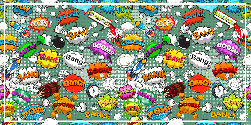 Komiksų garso efektai paaugliams vinilo kilimėlis - „Tenstickers“