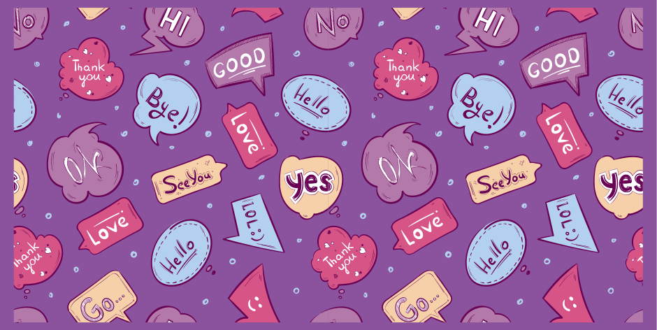 Spalvingi pranešimų burbulai vinilo kilimėlas su frazėmis - „Tenstickers“
