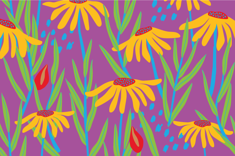 Violetinė botaninė kompozicija gėlių rašto kilimėlis - „Tenstickers“