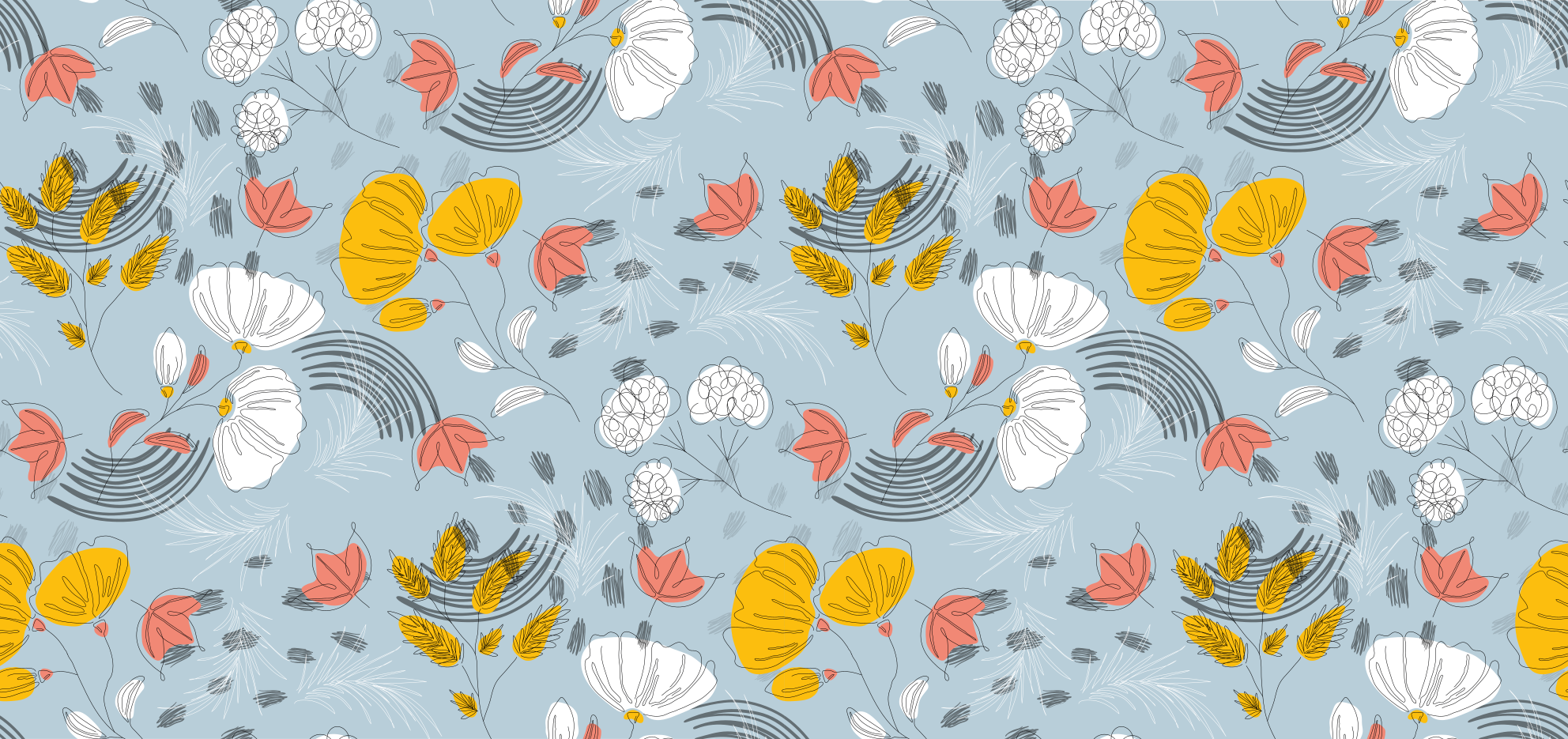 Mėlynas raštas žydi gėlių rašto kilimėlis - „Tenstickers“