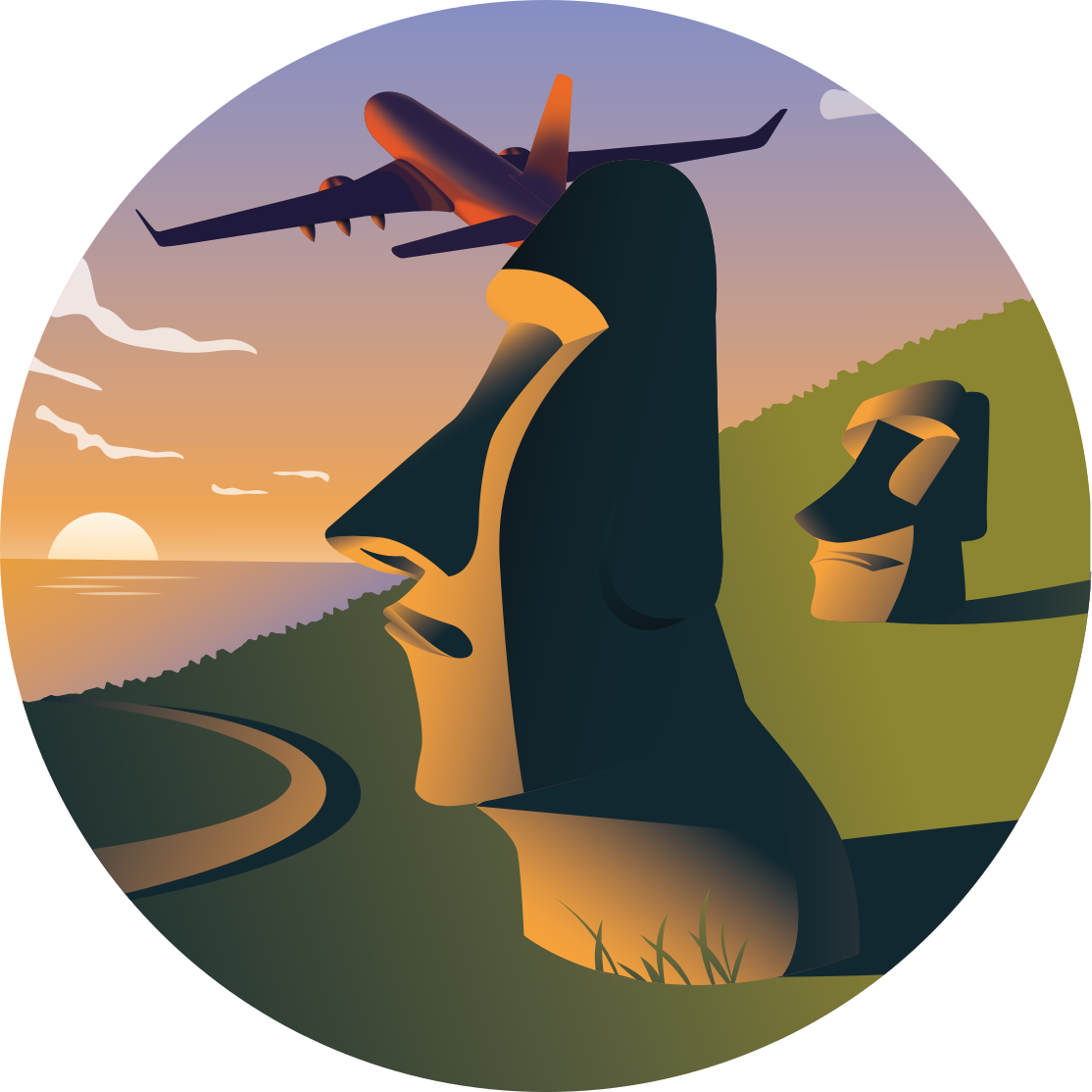 Velykų salos saulėlydis apskritimo formos vinilo kilimėlis - „Tenstickers“