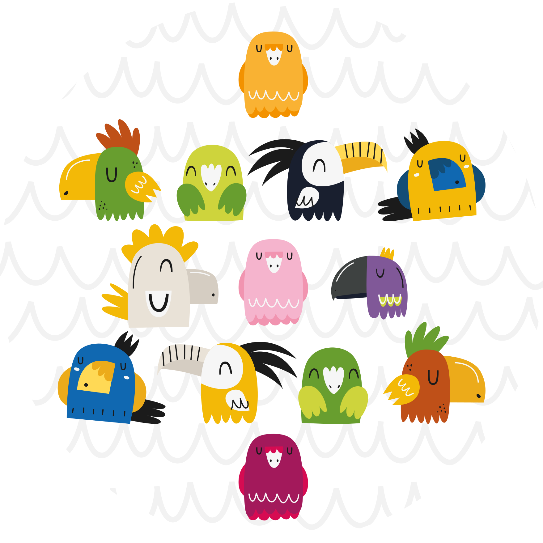 Spalvingi paukščių veidai vaikų vinilinė kilimėlė - „Tenstickers“