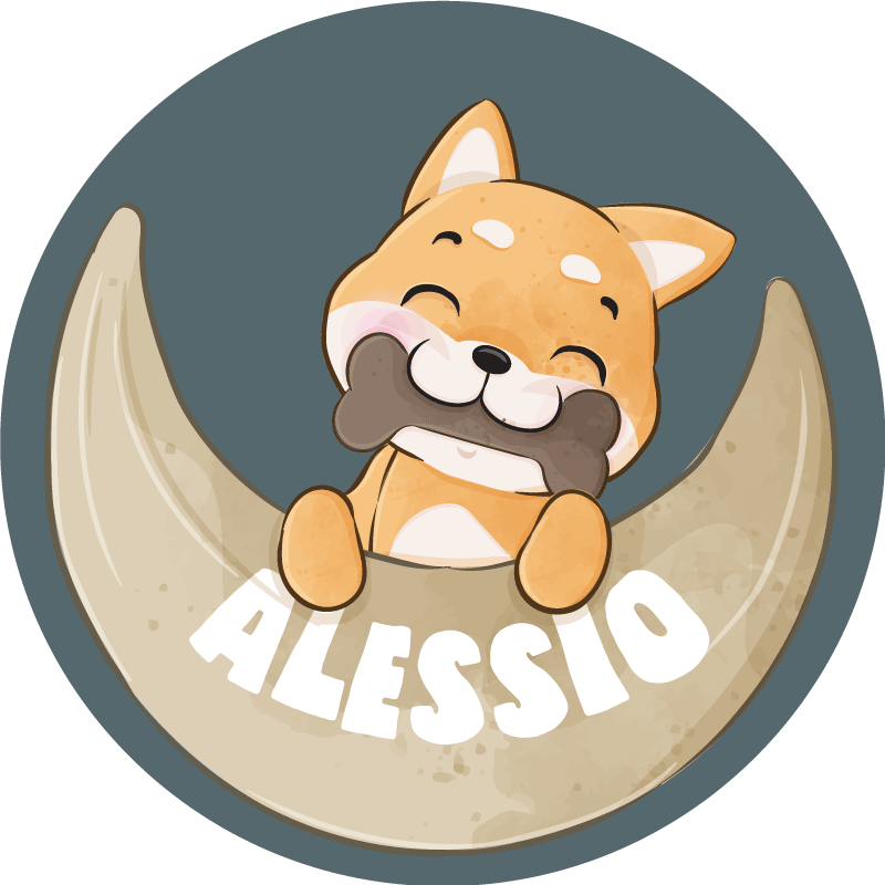 šuniukas su kaulu ir vardu vinilinis kilimėlis - „Tenstickers“