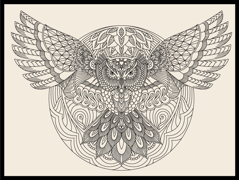 Elegantiškas pelėdos raštas mandala kilimėlis - „Tenstickers“