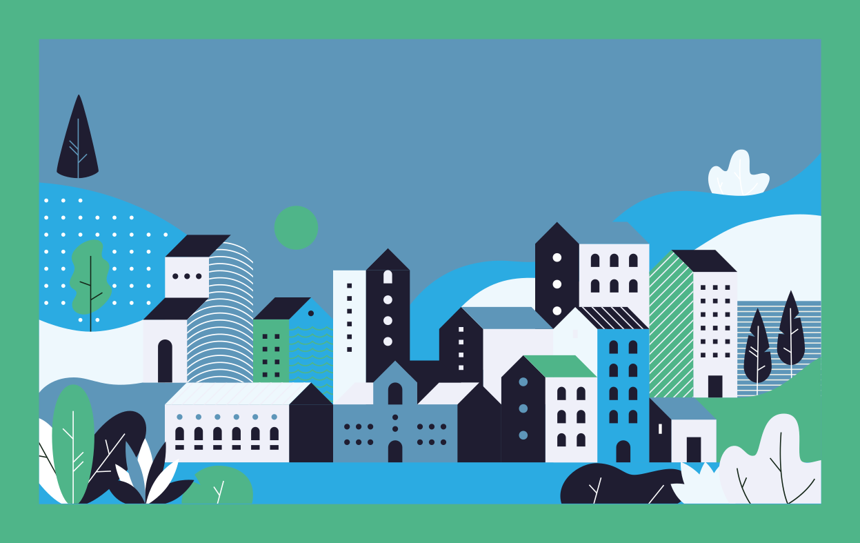 Mėlynas miesto peizažas vinilinis kilimėlis - „Tenstickers“