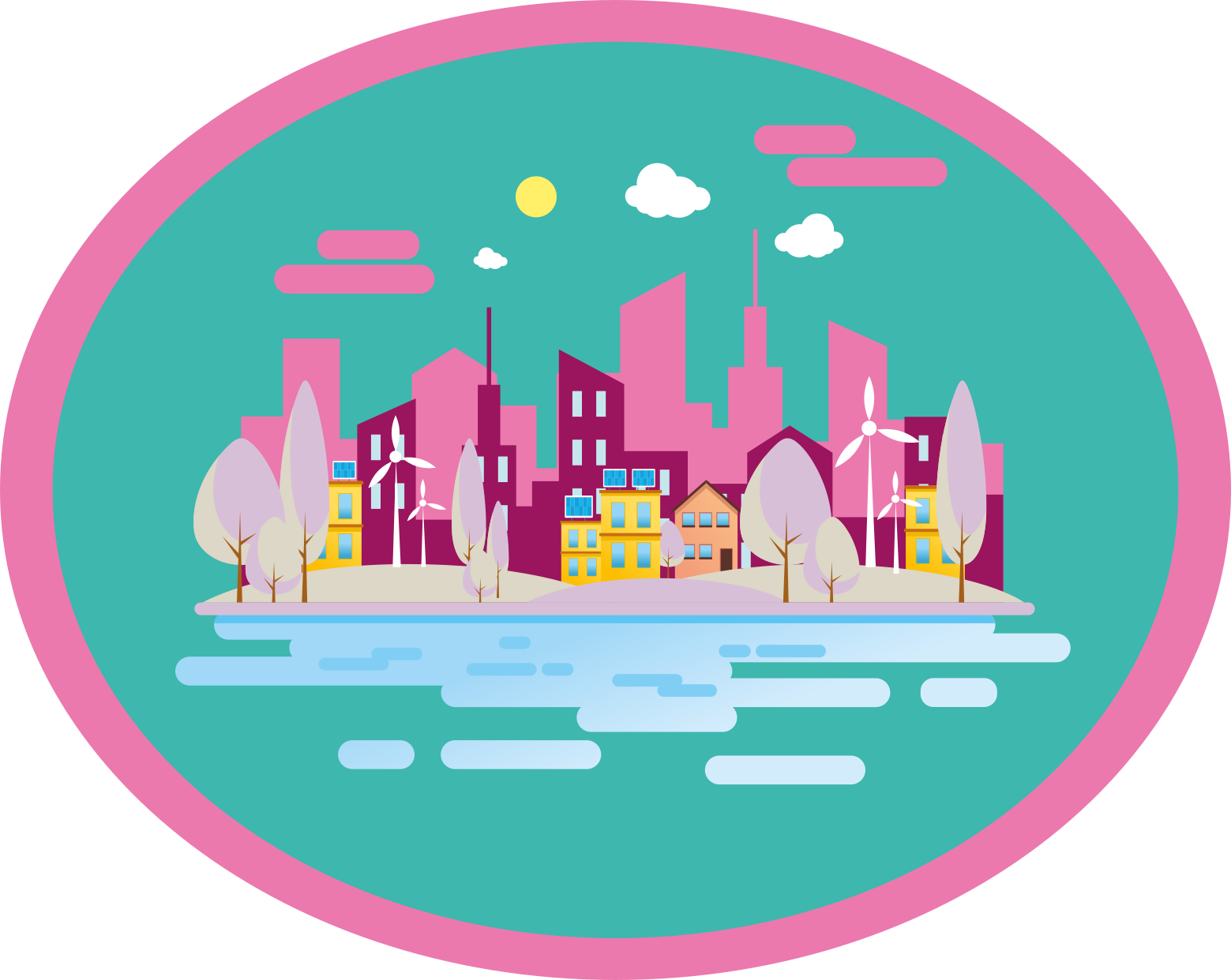 Rožinis miestas su vinilo stalo padekliukai vaikams - „Tenstickers“