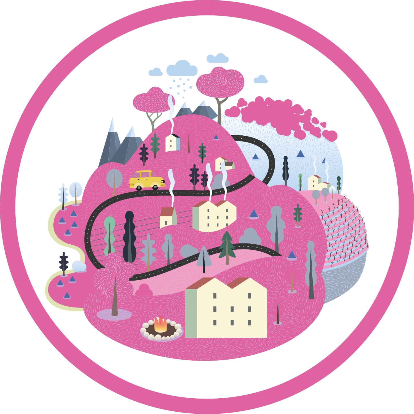 Spalvinga kaimo scena kelių kilimėliai - „Tenstickers“