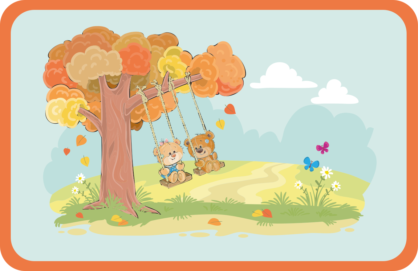 Meškiukai ant sūpynių vaikų vinilinė kilimėlė - „Tenstickers“