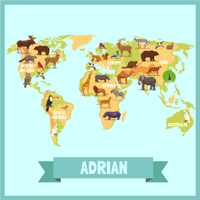 Spalvingi gyvūnai iš žemynų žemėlapio stalo padekliukai - „Tenstickers“