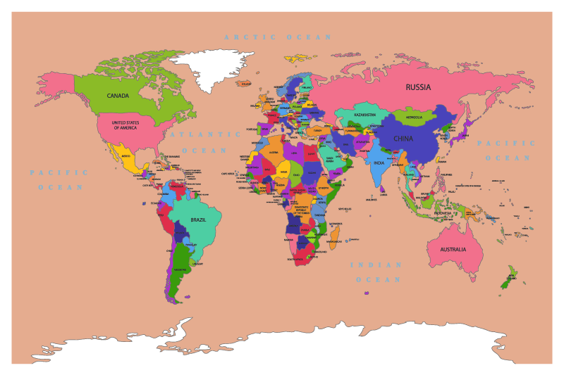 įdegio spalva su spalvingu žemynų žemėlapių kilimu - „Tenstickers“