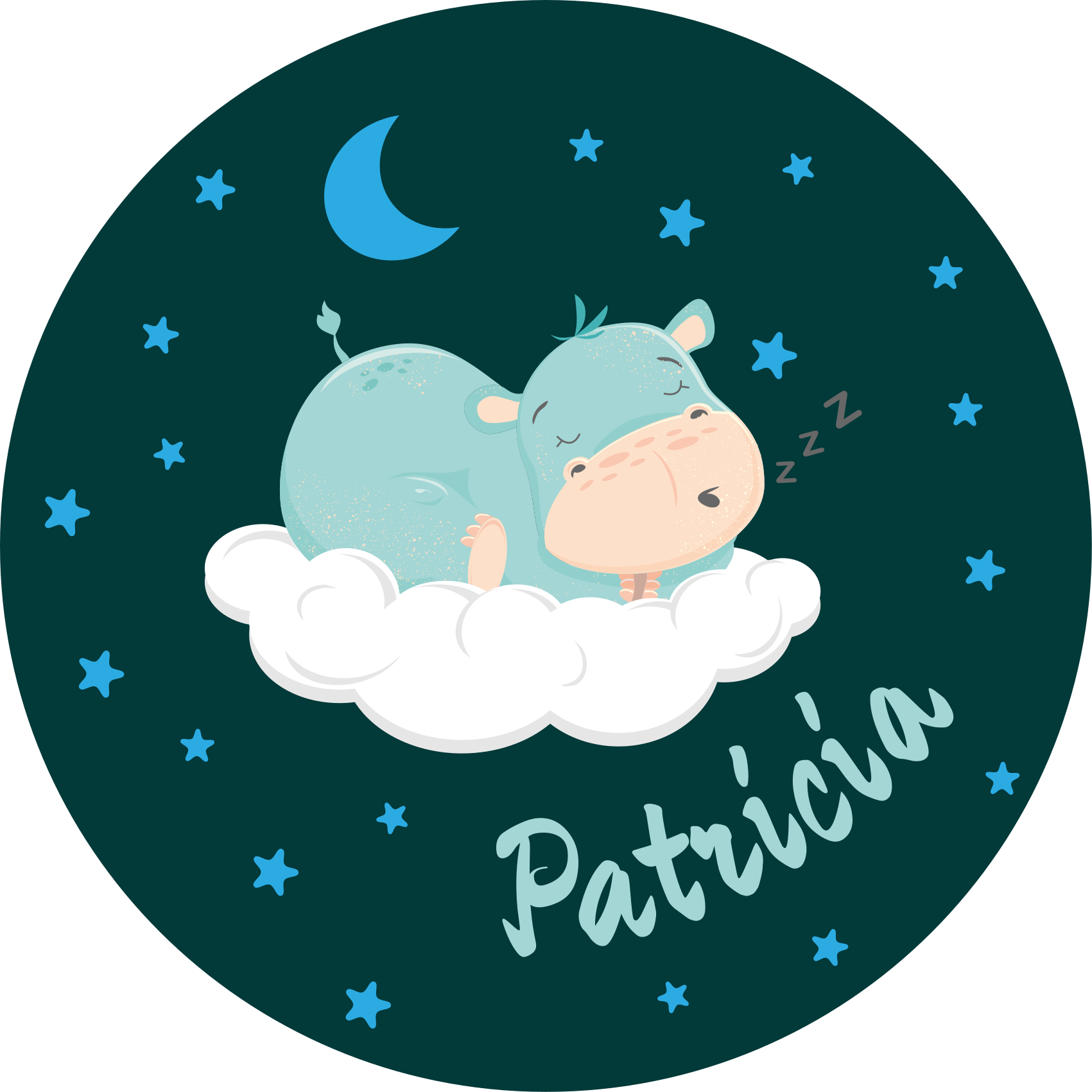 Mieguistas begemotas su vardu kilimas vaiko kambariui - „Tenstickers“