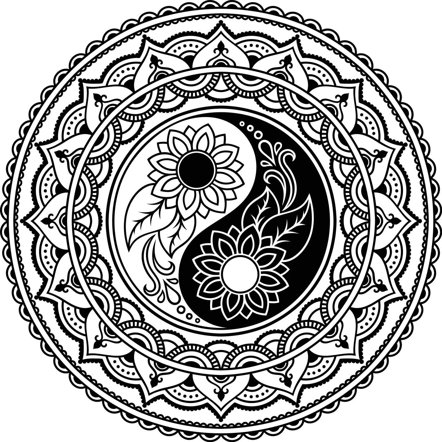 Yin yang saulėgrąžos mandala kilimėlis - „Tenstickers“