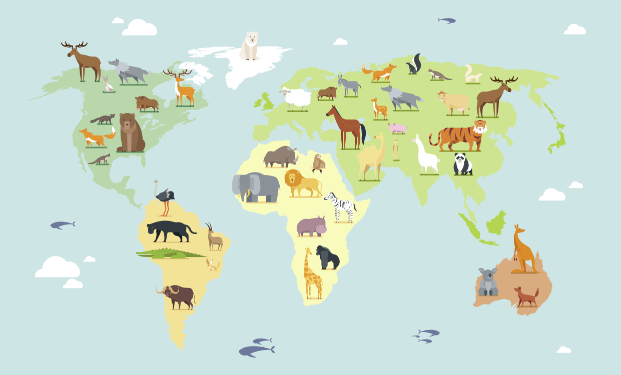 Vaikiškas stilius pasaulio žemėlapis vinilo kilimėlis - „Tenstickers“