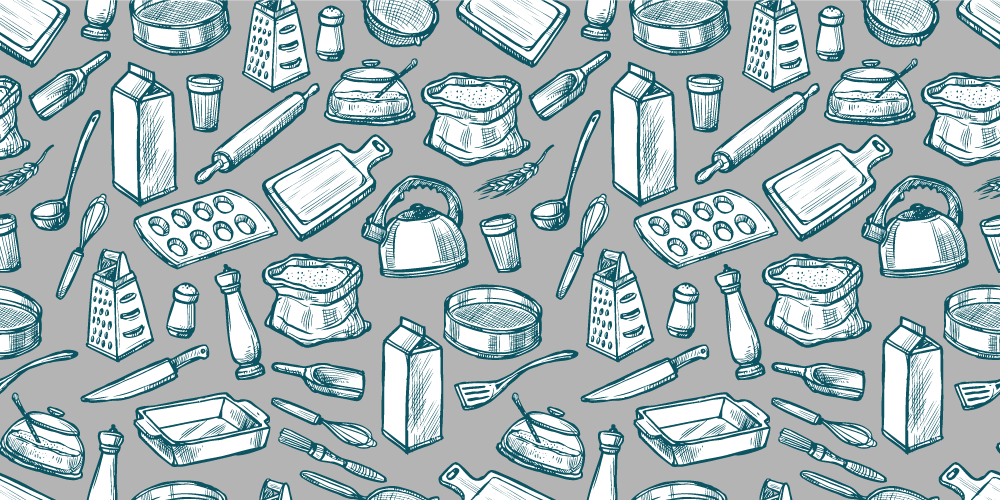 Virtuvės reikmenų raštas kilimas virtuvei - „Tenstickers“