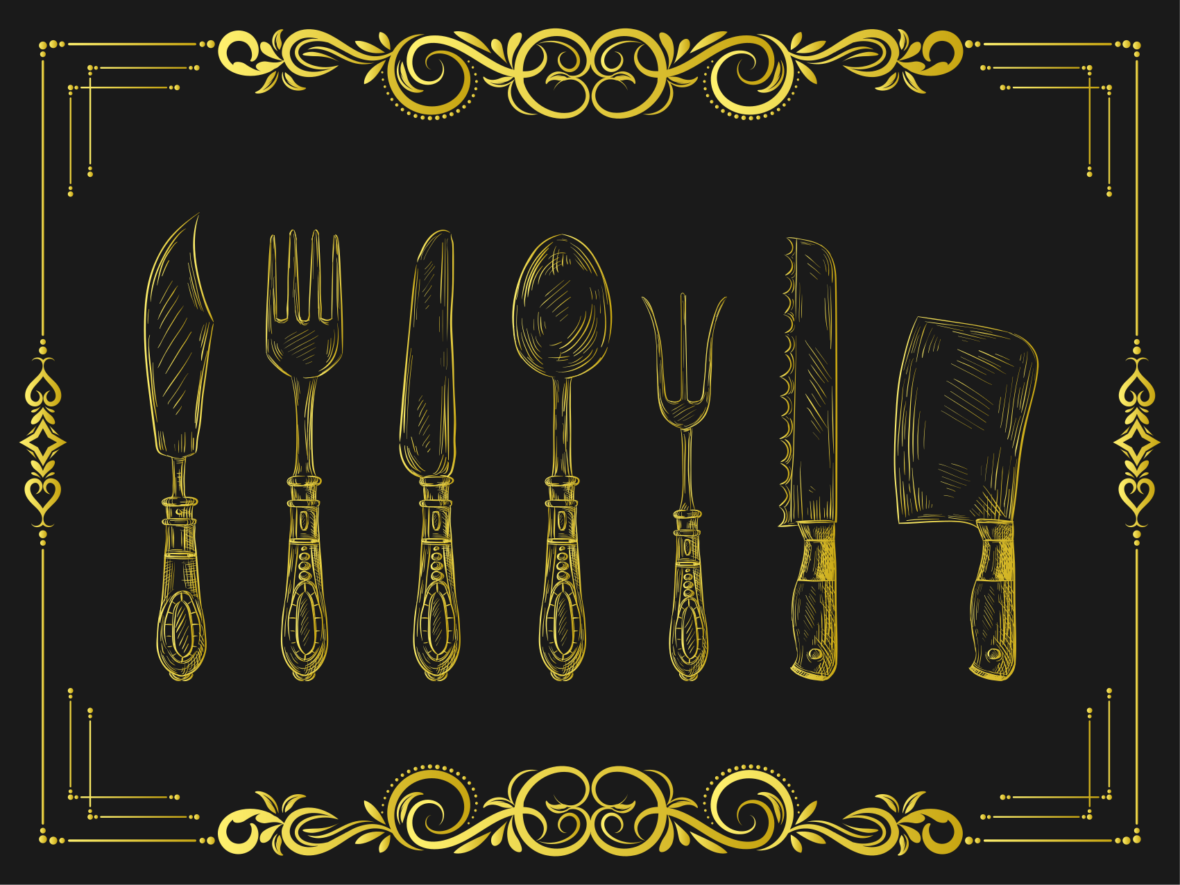 Senovinis auksas ant juodų virtuvės kilimasplytelių - „Tenstickers“