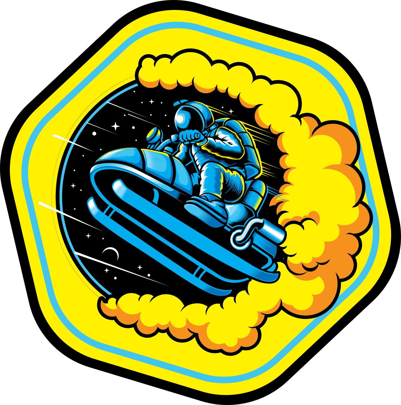 Astronautas šokinėja su sniego motociklų miegamojo stalo padekliu - „Tenstickers“