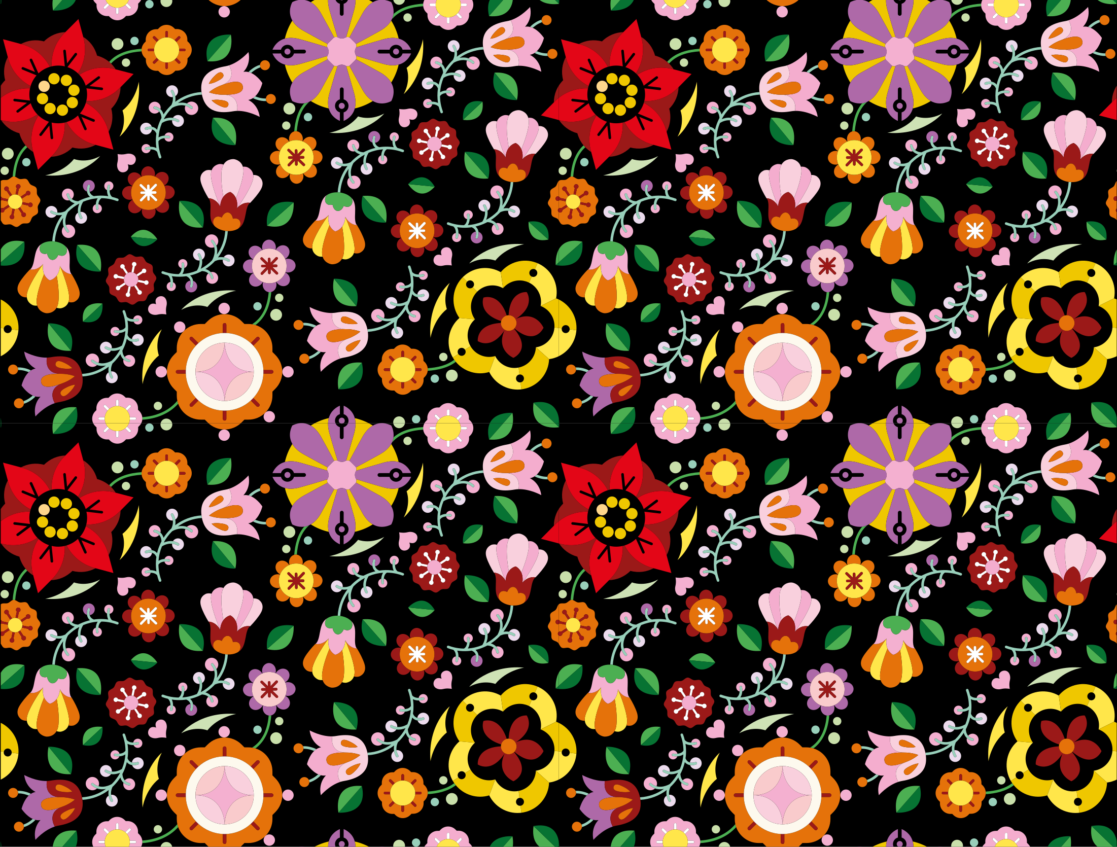 Ryški botaninė iliustracija gėlių rašto kilimėlis - „Tenstickers“