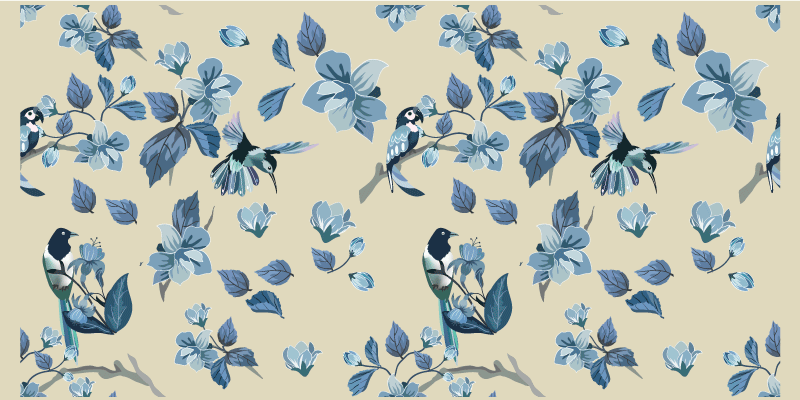 Gėlių rašto kilimėlis mėlynos gėlės akcentai - „Tenstickers“