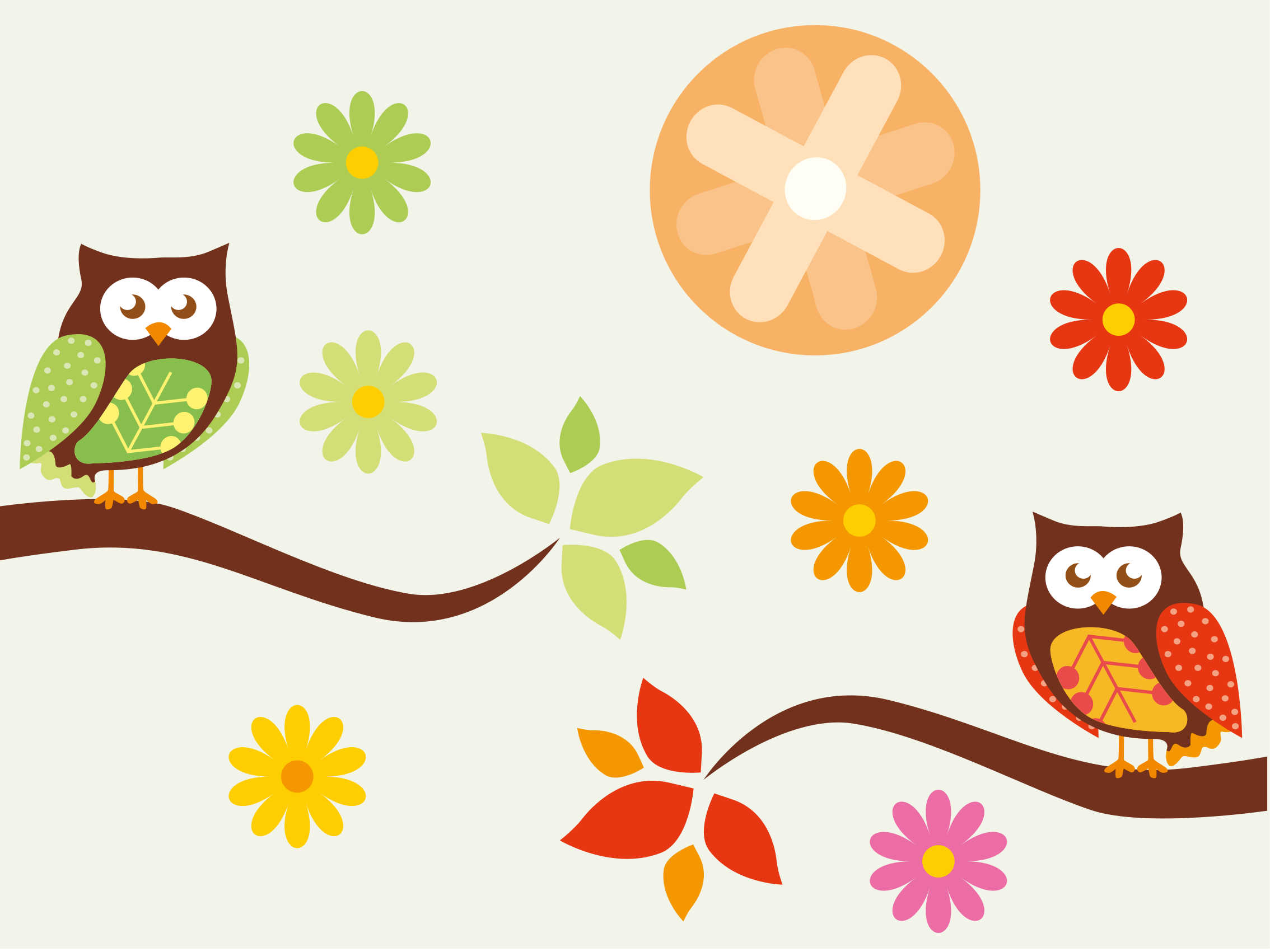 Spalvingos darželio pelėdos vinilinis kilimėlis - „Tenstickers“