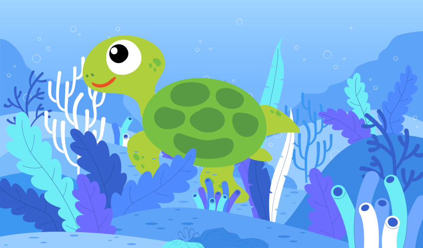 Linksmas vėžlio jūros peizažas vaikų vinilinė kilimėlė - „Tenstickers“