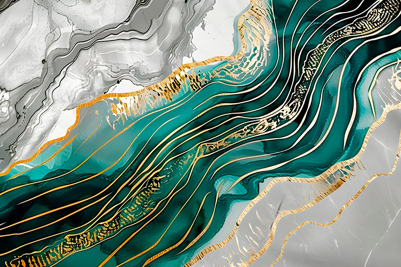 Pilka ir žalia su auksiniu efektu Marmurinis vinilo kilimas - „Tenstickers“