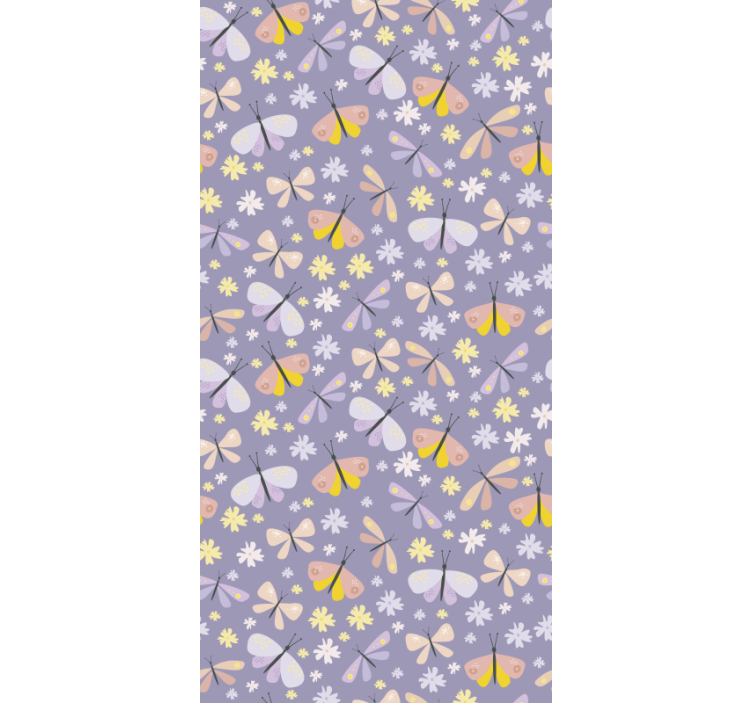 Drugelio tapetas su violetiniais elegantiškais gėlėmis - „Tenstickers“