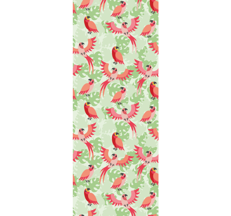 Raudoni paukščiai ant žalių lapų miegamojo tapetai - „Tenstickers“