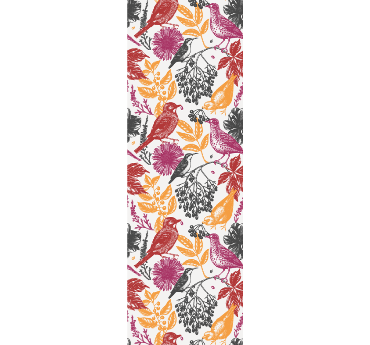 Spalvingos gėlės ir lapai paukščiai tapetas - „Tenstickers“